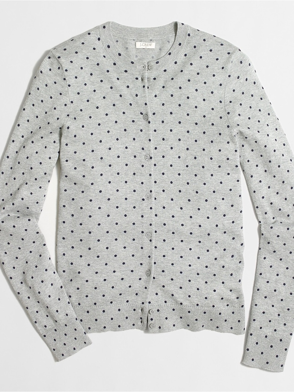 J.Crew Factory Caryn Polka Dot Cardigan Sweater Heather Gray Navy Size Large